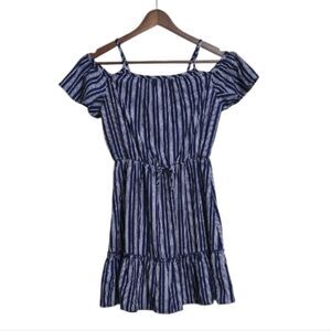 Jenna & Jessie Blue and White Striped Off-Shoulder Girls Dress